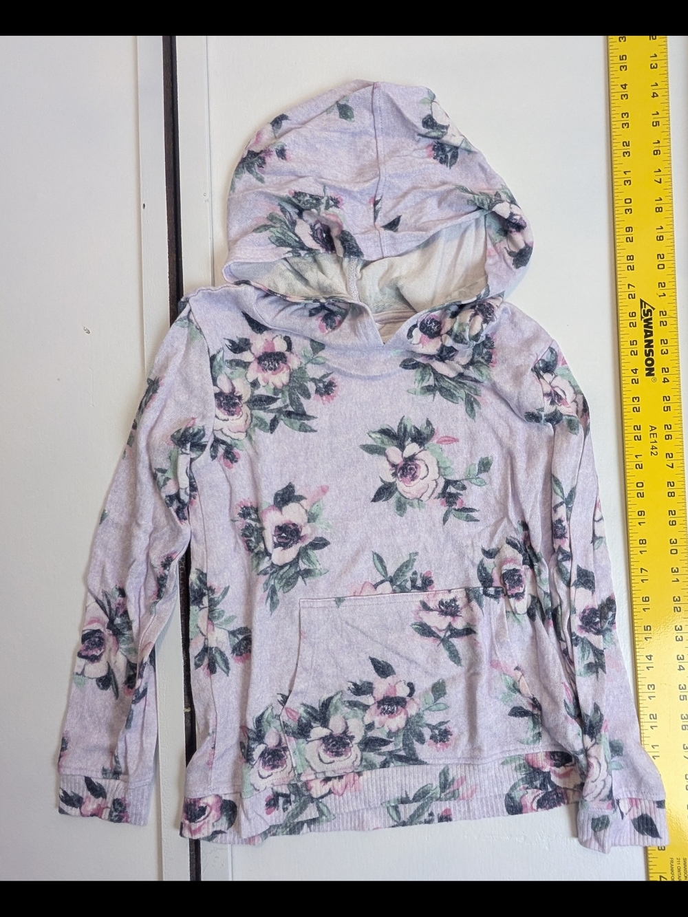 Girls' Floral Hooded Pullover Sweatshirt - Light Lavender